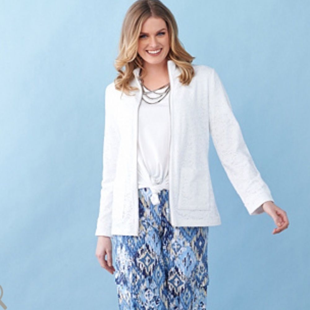 Demin & Co Long Sleeve Lace Zip Front Jacket Sz XL